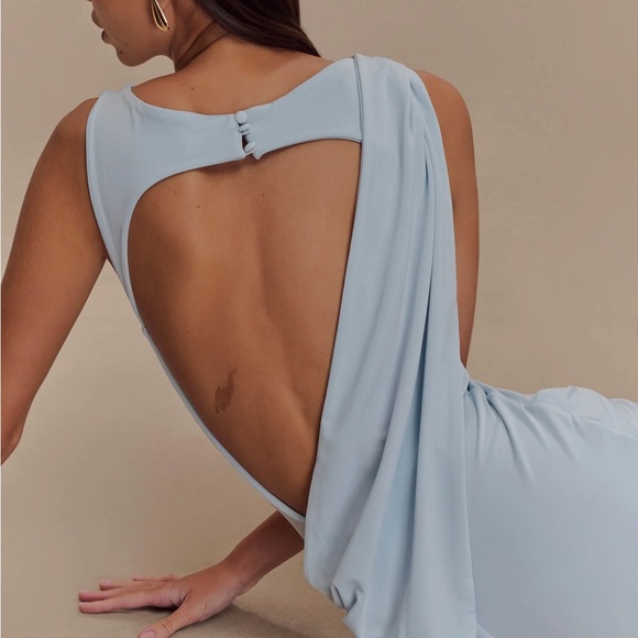 Meshki Henley Slinky Drape Maxi Dress - Pale Blue - Picture 3 of 5